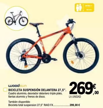 Oferta de Woodsun - Bicicleta Suspensión Delantera 27,5" por 269€ en E.Leclerc