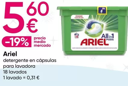 Oferta de Ariel - Detergente En Capsulas Para Lavadoras por 5,6€ en Pepco