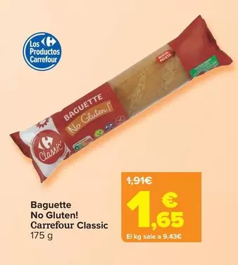 Oferta de Carrefour - Baguette No Gluten! Classic por 1,65€ en Carrefour