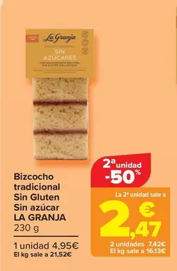 Oferta de La Granja - Bizcocho Tradicional Sin Gluten Sin Azucar por 4,95€ en Carrefour