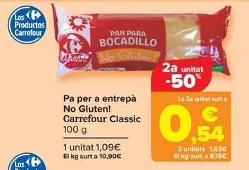 Oferta de Carrefour - Pan Para Bocadillo No Gluten! Classic por 1,09€ en Carrefour