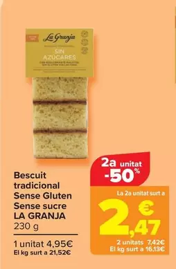 Oferta de La Granja - Bizcocho Tradicional Sin Gluten Sin Azucar por 4,95€ en Carrefour