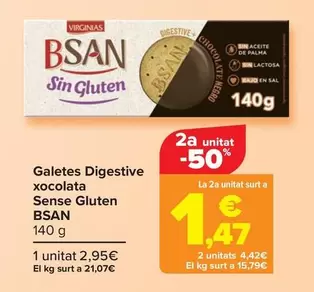 Oferta de Bsan - Galletas Digestive Chocolate  Sin Gluten   por 2,95€ en Carrefour