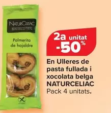 Oferta de Naturceliac - En Palmeras De Hojaldre Y Chocolate Belga Pack 4 Unidades en Carrefour