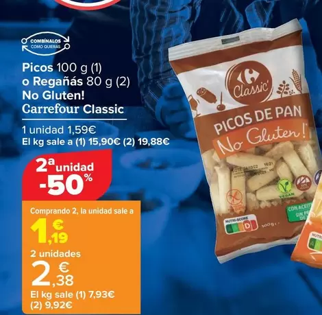 Oferta de Carrefour - Picos O Reganas No Gluten! Classic por 1,59€ en Carrefour