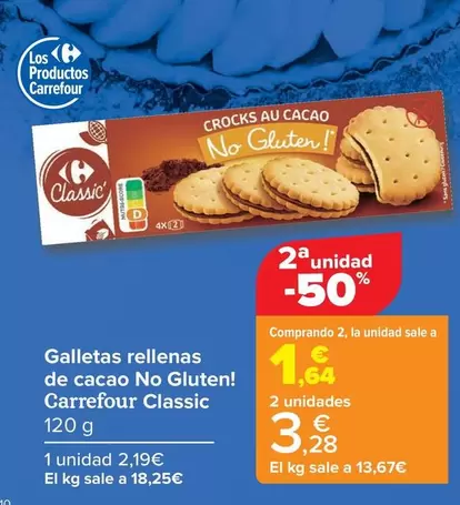 Oferta de  Carrefour Classic - Galletas Rellenas  De Cacao No Gluten!  por 2,19€ en Carrefour