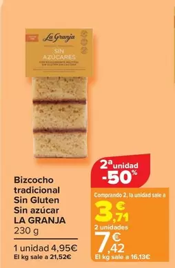 Oferta de La Granja - Bizcocho Tradicional Sin Gluten Sin Azucar por 4,95€ en Carrefour