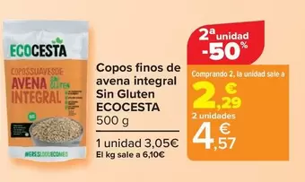 Oferta de Ecocesta - Copos Finos De  Avena Integral  Sin Gluten   por 3,05€ en Carrefour