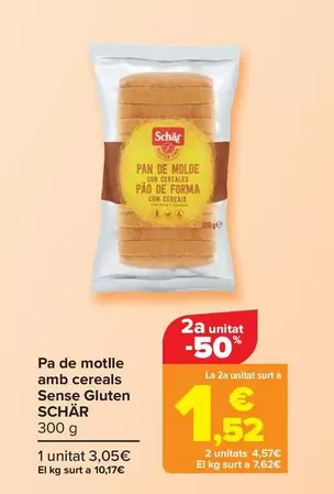 Oferta de Schär - Pan De Molde Con Cereales Sin Gluten por 3,05€ en Carrefour