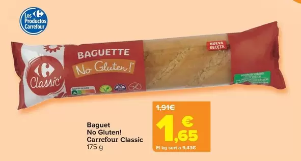 Oferta de Carrefour Classic - Baguette No Gluten! por 1,65€ en Carrefour