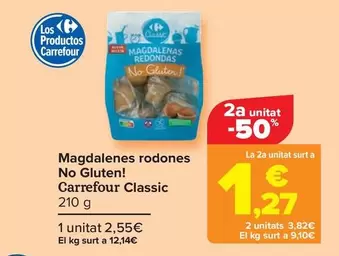 Oferta de Carrefour - Magdalenas Redondas No Gluten Classic por 2,55€ en Carrefour