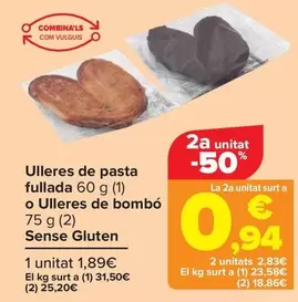 Oferta de Palmera Hojaldre O Palmera Bombon Sin Gluten por 1,89€ en Carrefour