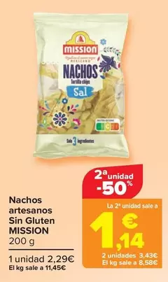 Oferta de Mission - Nachos Artesanos Sin Gluten por 2,29€ en Carrefour