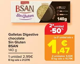 Oferta de Bsan - Galletas Digestive Chocolate Sin Gluten por 2,95€ en Carrefour