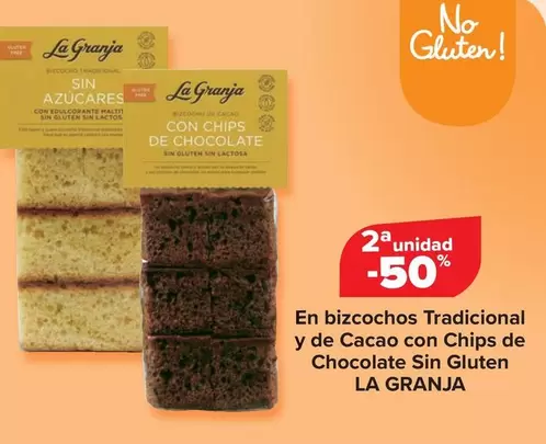 Oferta de La Granja - En Bizcochos Tradicional Y De Cacao Con Chips De Chocolate Sin Gluten en Carrefour