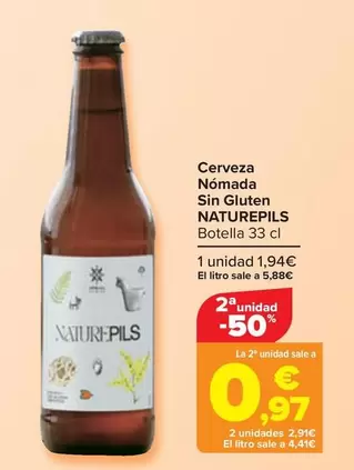 Oferta de Naturepils - Cerveza Nomada Sin Gluten por 1,94€ en Carrefour