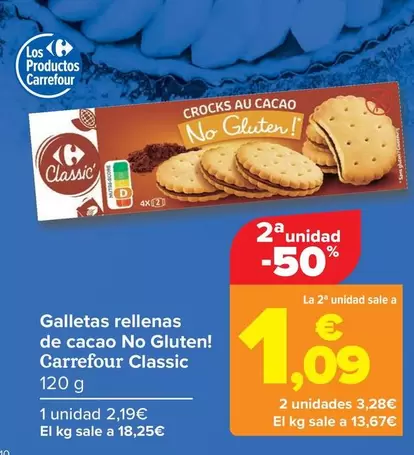 Oferta de  Carrefour Classic - Galletas Rellenas  De Cacao No Gluten!  por 2,19€ en Carrefour