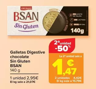 Oferta de Bsan - Galletas Digestive Chocolate  Sin Gluten   por 2,95€ en Carrefour