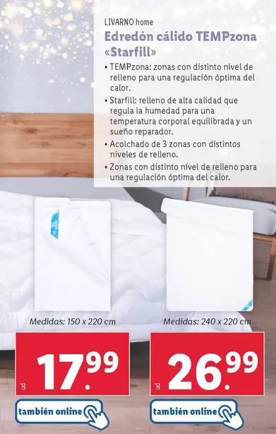 Oferta de Livarno Home - Edredón Cálido Tempzona <<Starfill»>  por 17,99€ en Lidl