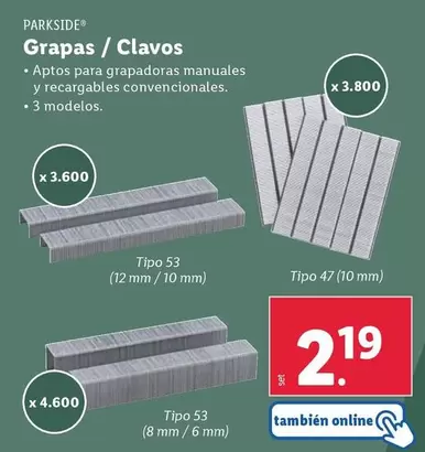 Oferta de Parkside - Grapas/Clavos por 2,19€ en Lidl