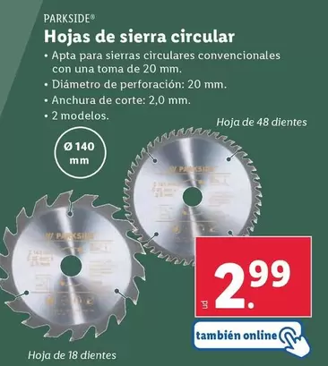 Oferta de Parkside - Hojas De Sierra Circular por 2,99€ en Lidl