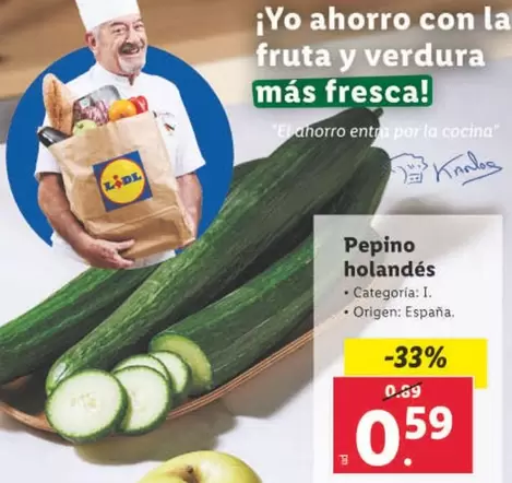 Oferta de Pepino Holandés por 0,59€ en Lidl