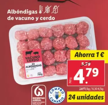 Oferta de Albóndigas De Vacuno Y Cerdo por 4,79€ en Lidl