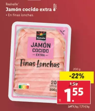 Oferta de Realvalle - Jamón Cocido Extra por 1,55€ en Lidl