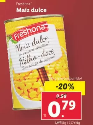 Oferta de Freshona - Maiz Dulce por 0,79€ en Lidl