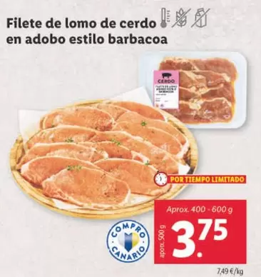 Oferta de Filete De Lomo De Cerdo En Adobo Estilo Barbacoa por 3,75€ en Lidl