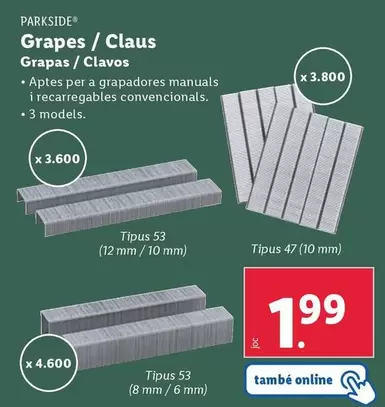 Oferta de Parkside - Grapas/Clavos por 1,99€ en Lidl