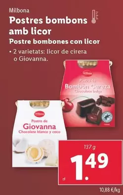 Oferta de Milbona - Postre Bombones Con Licor por 1,49€ en Lidl