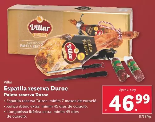 Oferta de Villar - Paleta Reserva Duroc por 46,99€ en Lidl