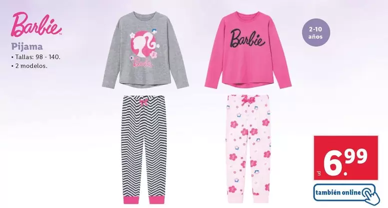 Oferta de Barbie - Pijama por 6,99€ en Lidl