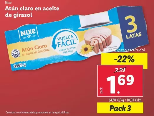 Oferta de Nixe - Atún Claro En Aceite De Girasol por 1,69€ en Lidl