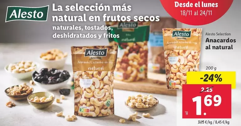 Oferta de Alesto Selection - Anacardos Al Natural  por 1,69€ en Lidl