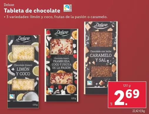 Oferta de Deluxe - Tableta De Chocolate por 2,69€ en Lidl