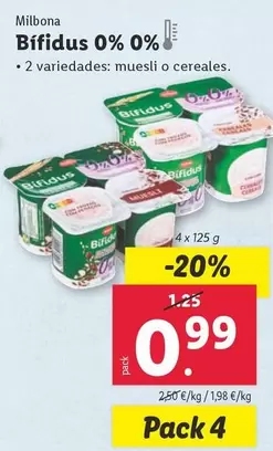 Oferta de Milbona - Bífidus 0% 0% por 0,99€ en Lidl