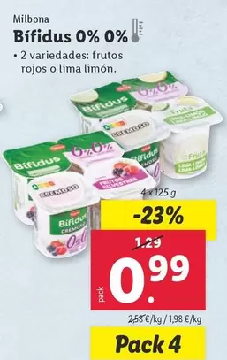 Oferta de Milbona - Bífidus 0% 0% por 0,99€ en Lidl