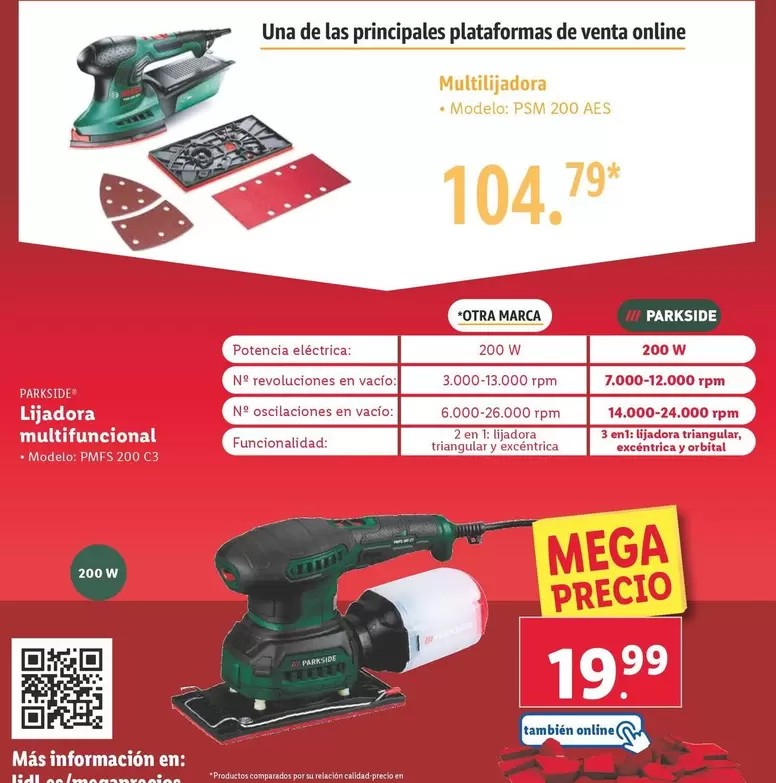 Oferta de Parkside - Lijadora Multifuncional por 104,79€ en Lidl