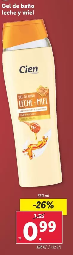 Oferta de Cien - Gel De Baño Leche Y Miel por 0,99€ en Lidl