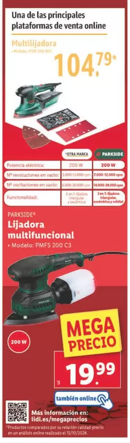 Oferta de Parkside - Lijadora Multifuncional por 104,79€ en Lidl