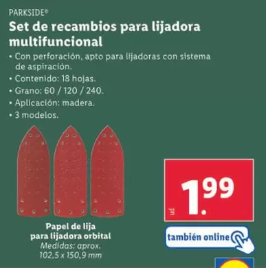 Oferta de Parkside - Set De Recambios Para Lijadora Multifuncional por 1,99€ en Lidl