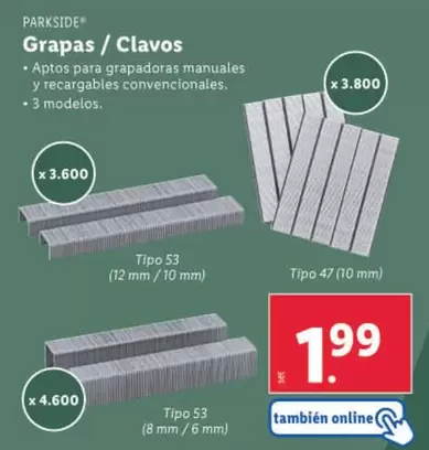 Oferta de Parkside - Grapas/Clavos por 1,99€ en Lidl