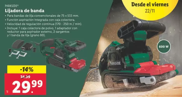 Oferta de Parkside - Lijadora De Banda por 29,99€ en Lidl