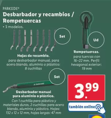 Oferta de Parkside - Desbarbador Y Recambios/Rompetuercas por 3,99€ en Lidl