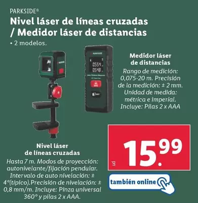 Oferta de Parkside - Nivel Láser De Líneas Cruzadas/Medidor Láser De Distancias por 15,99€ en Lidl