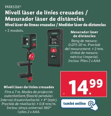 Oferta de Parkside - Nivel Láser De Líneas Cruzadas/Medidor Láser De Distancias por 14,99€ en Lidl