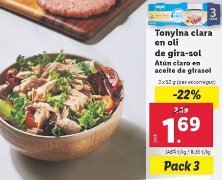 Oferta de Atún Claro En Aceite De Girasol  por 1,69€ en Lidl