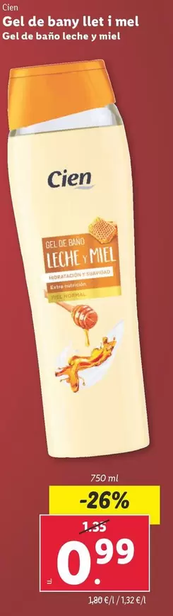 Oferta de Cien - Gel De Baño Leche Y Miel por 0,99€ en Lidl